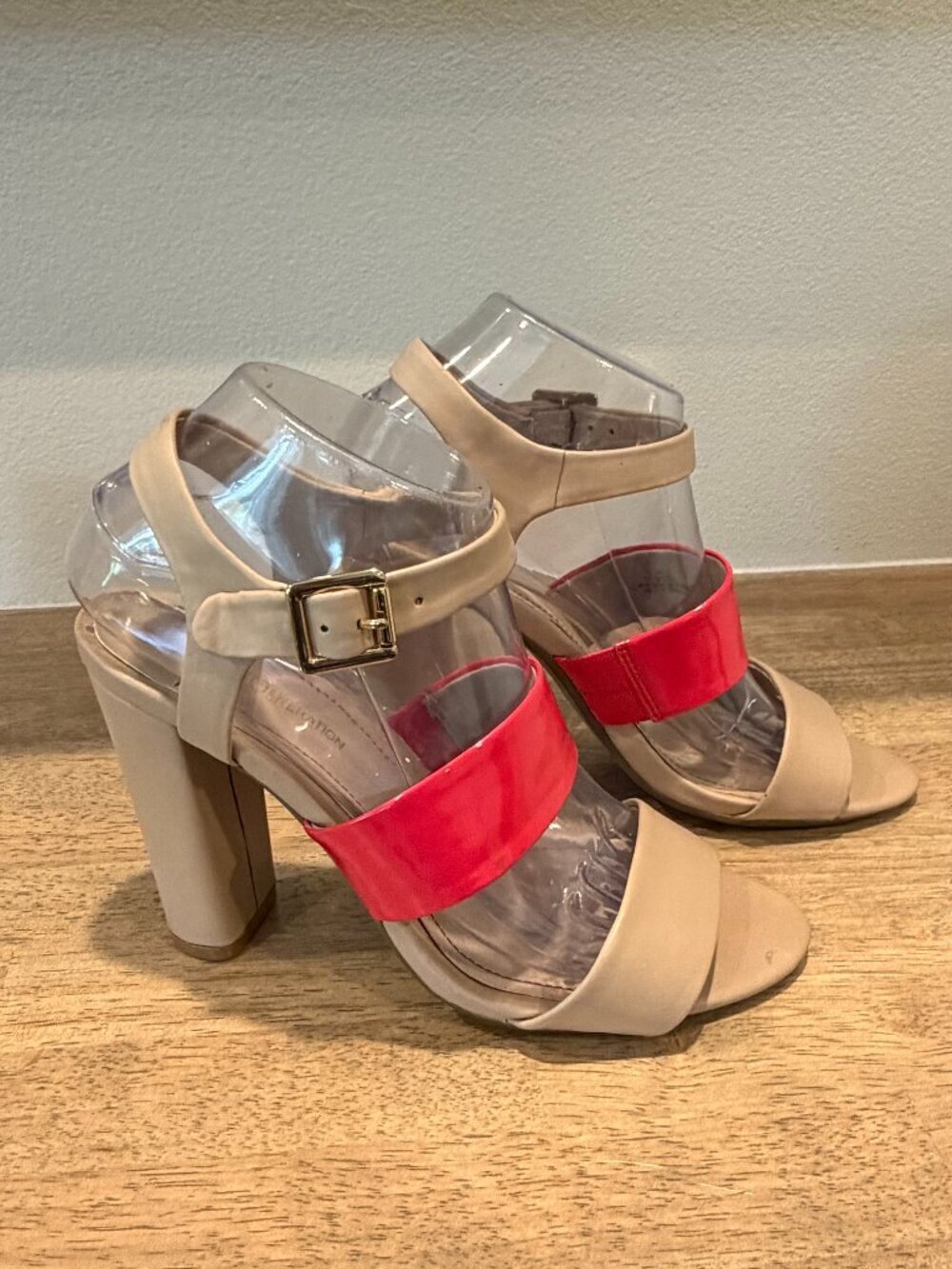BCBGeneration Strappy Block Heels Pink Cream 7.5 - Picture 2 of 12
